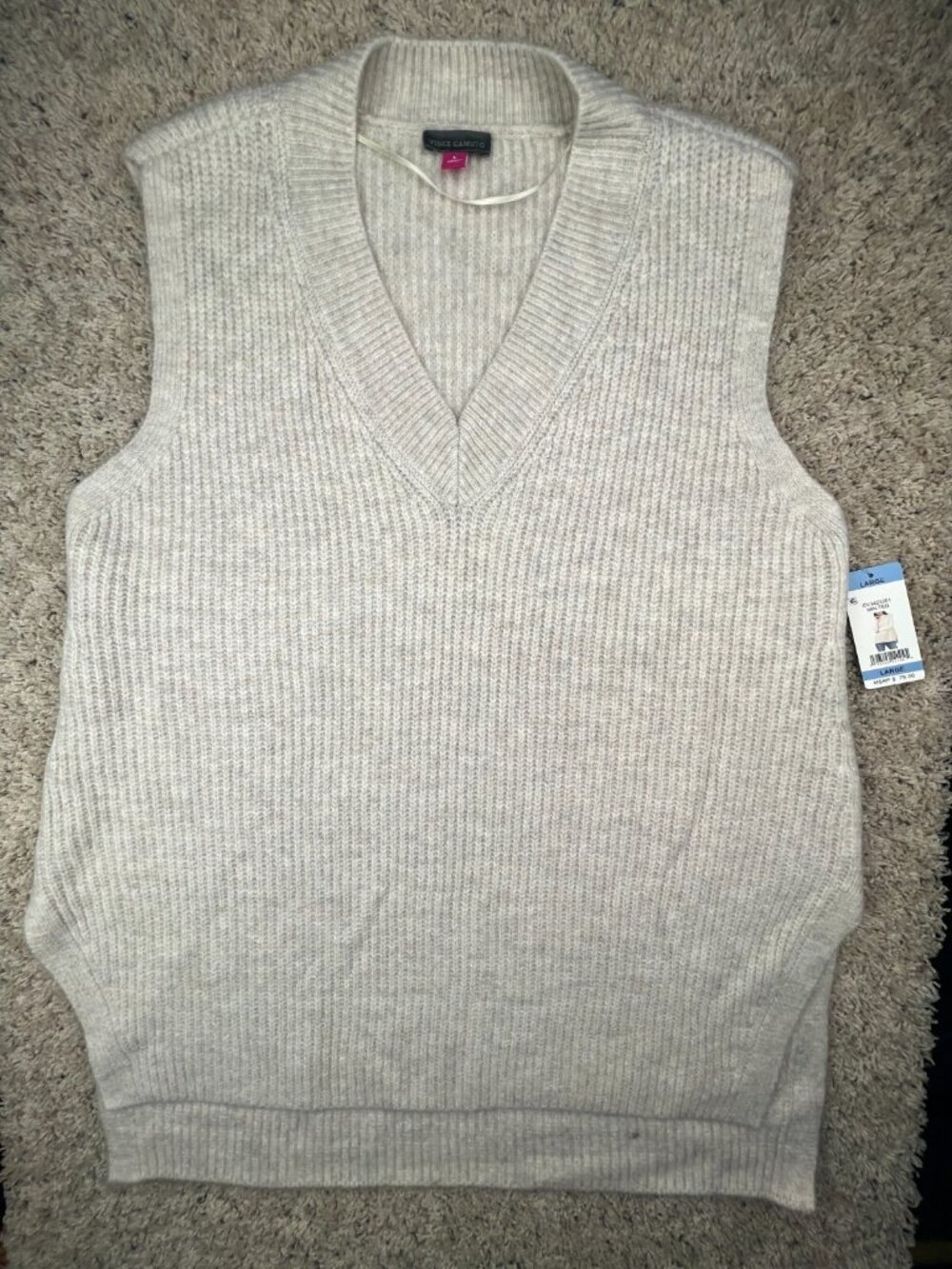 Vince Camuto Ladies Oversized Vest Large NWT $79 Ivory Knit Soft V Neck